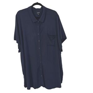 Torrid Womens Navy Short Sleeve Button Shirt Pleat Back Size 5 Minimalist Casual
